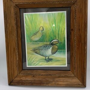 Framed Art Garganey In The Reeds Metal Etching Signed Don Forrest Paining